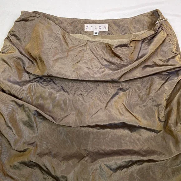 Zelda metallicTaffeta Made in USA Side Drawstring rushed skirt 6 - Picture 2 of 14
